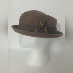 Goorin Bros Xl Brown Wool Fedora Hat with Feather Accent